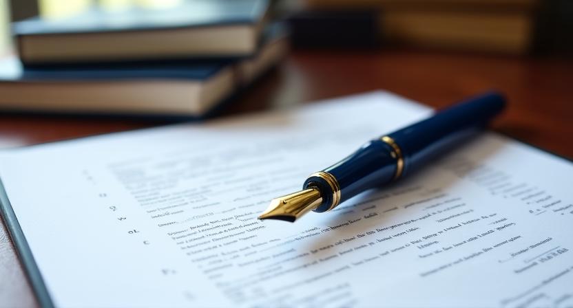 Documento legal y pluma estilográfica en oficina profesional